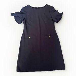 TOMMY HILFIGER Women's Flutter Sleeve Sheath Dress Short Sleeve  Navy 12